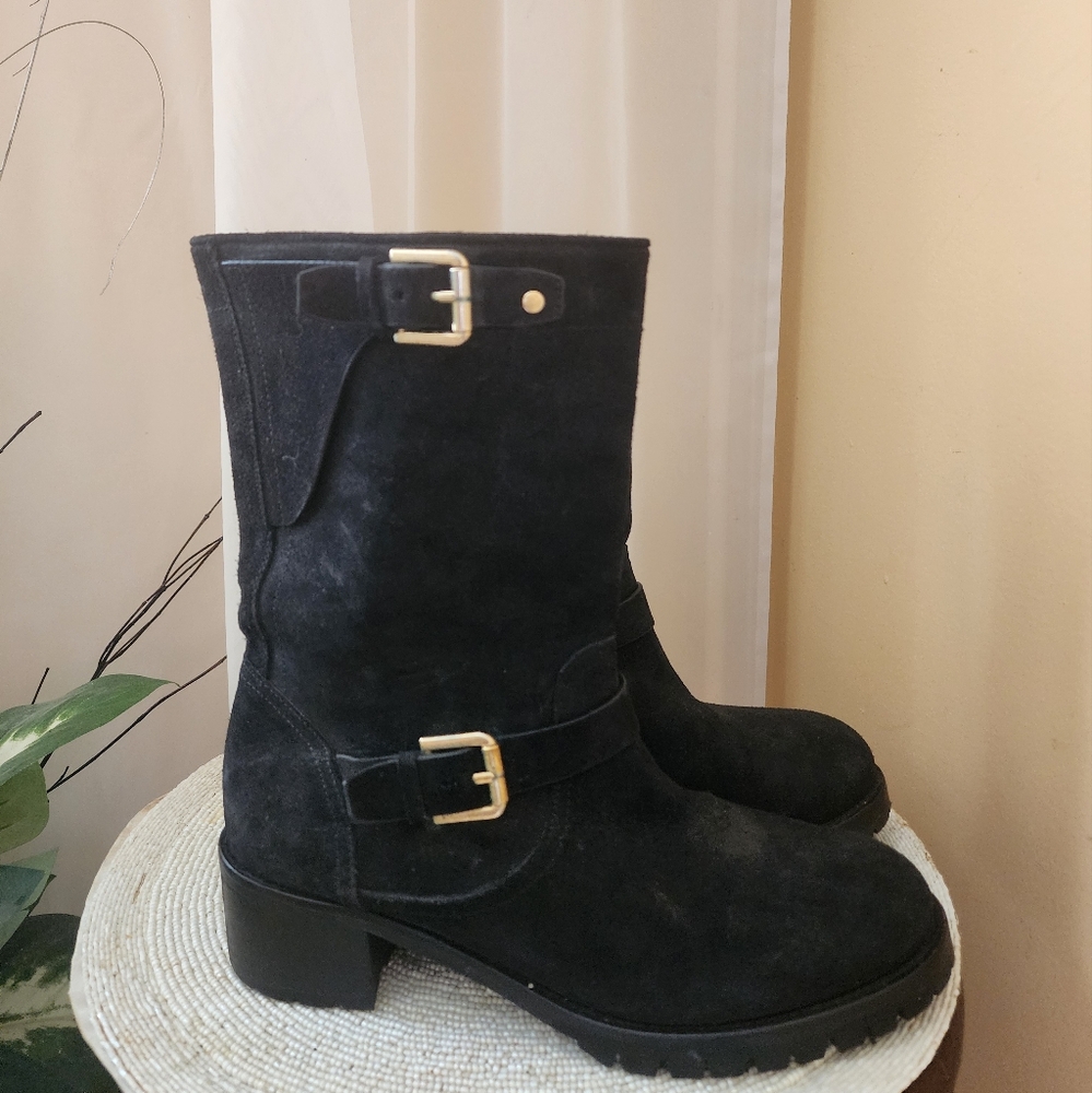 Ralph Lauren Polo women black suede leather biker boots Size8.5 UE39.5.Like New - Picture 3 of 12